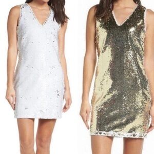 Foxiedox by Anthropologie gold and white V-neck sequin dress, new with tags